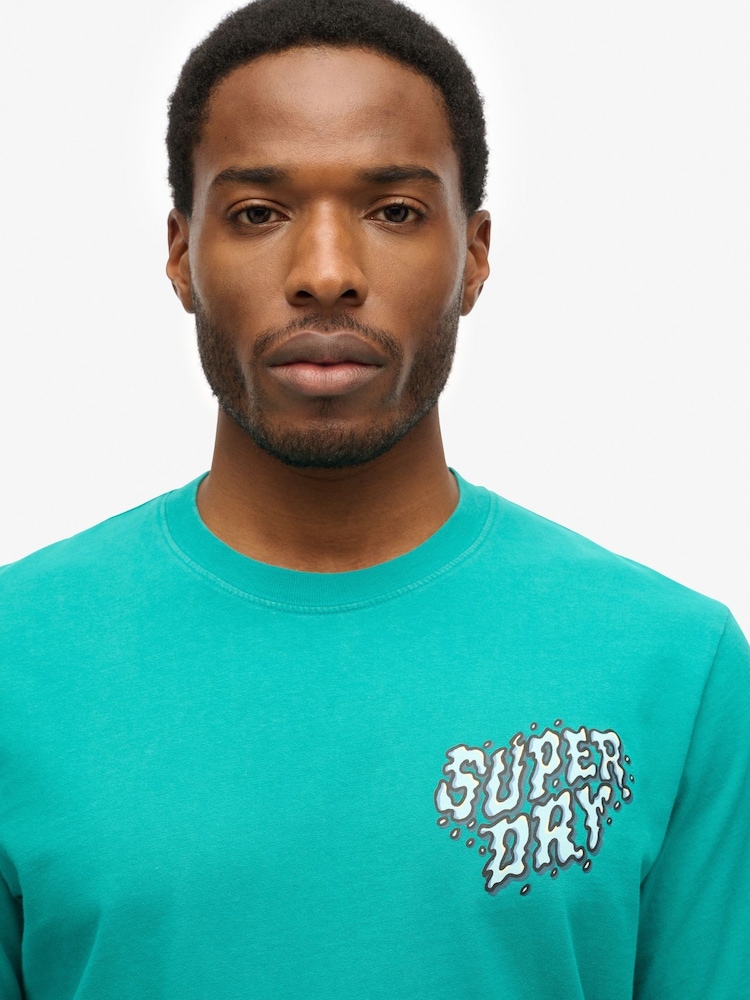 Superdry Blue Loose 100% Cotton Outdoor Narrative T-Shirt - Image 3 of 3 Superdry Blue Loose 100% Cotton Outdoor Narrative T-Shirt - Image 3 of 3