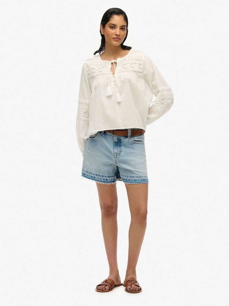 Superdry White 100% Cotton Ibiza Lace Blouse - Image 1 of 3