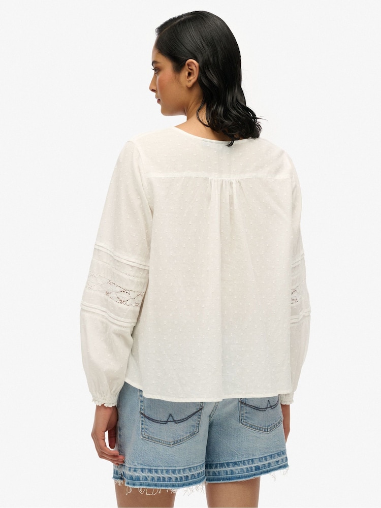 Superdry White 100% Cotton Ibiza Lace Blouse - Image 2 of 3
