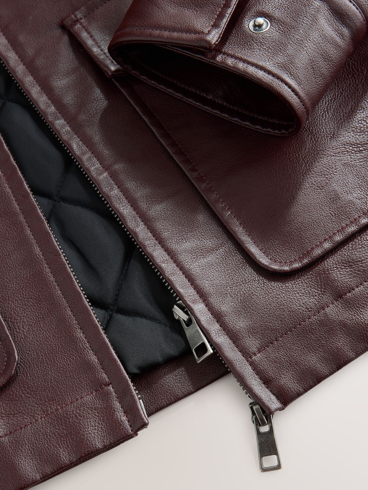 Brown Faux Leather Patch Pockets Jacket - Image 14 of 14 Brown Faux Leather Patch Pockets Jacket - Image 14 of 14