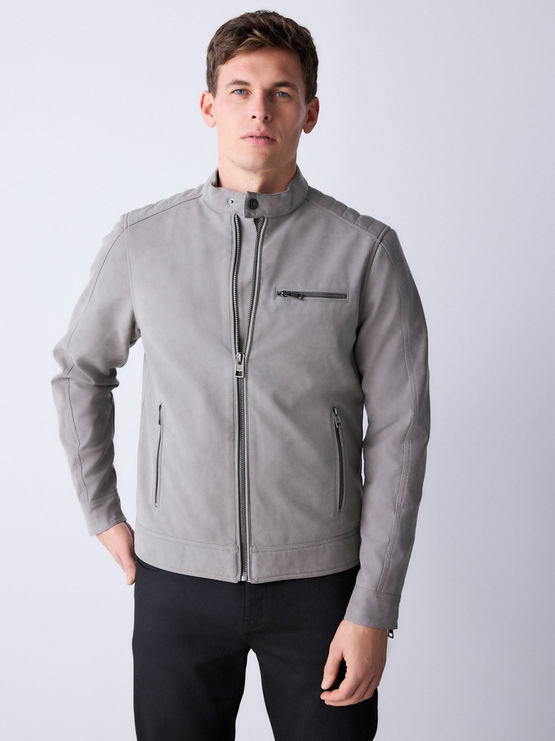 Buy Grey Faux Nubuck Racer Jacket from the Next UK online shop