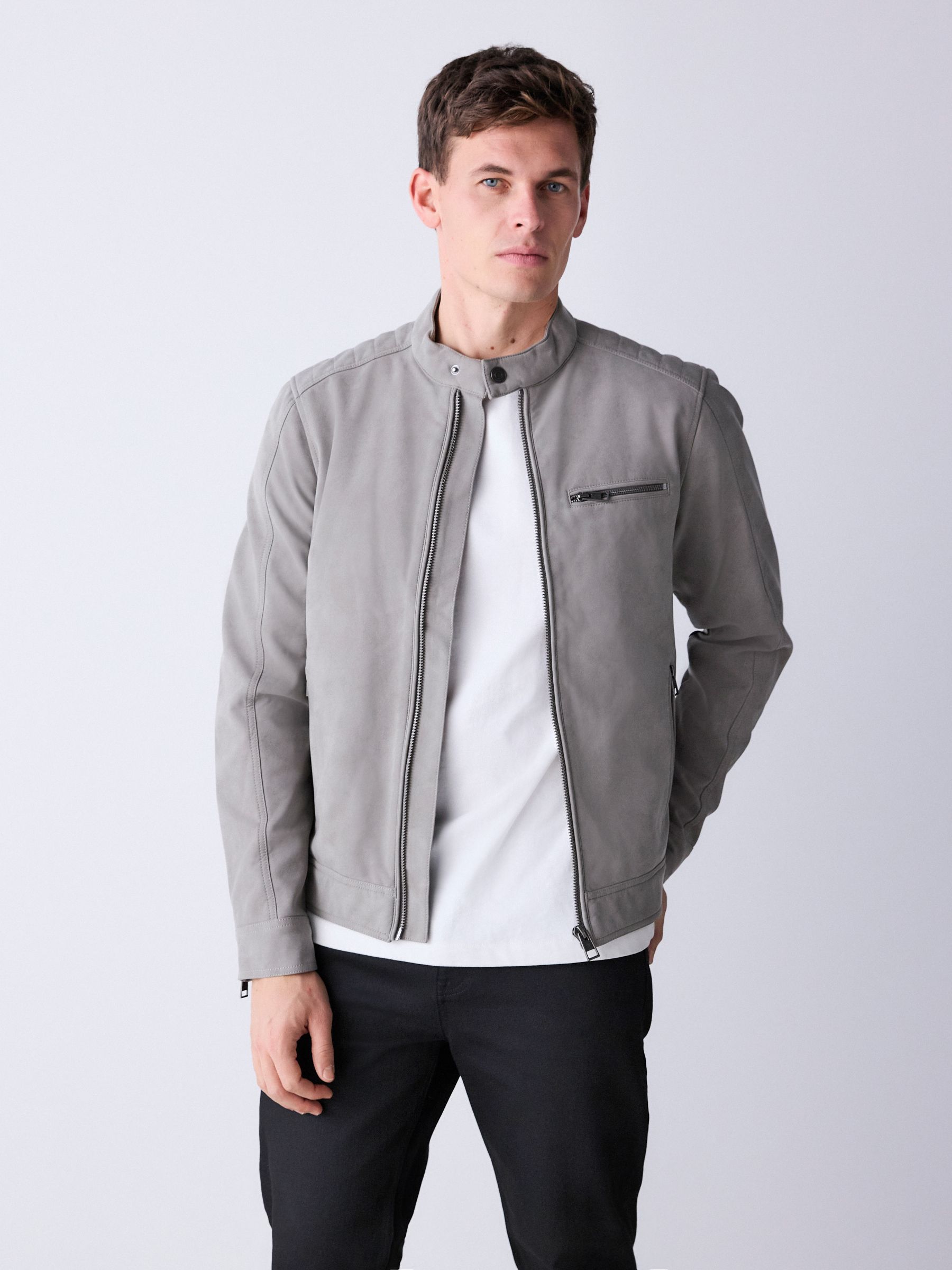 Buy Grey Faux Nubuck Racer Jacket from Next Canada
