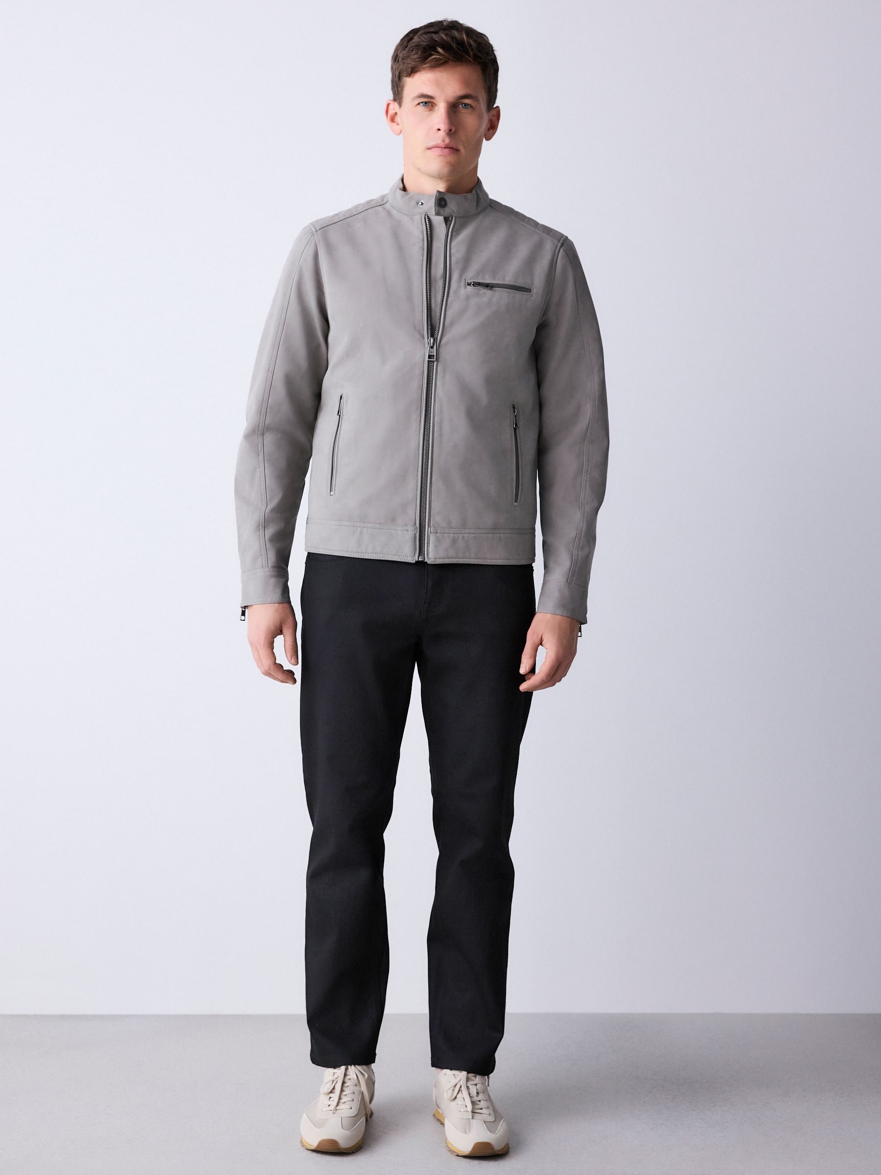 Buy Grey Faux Nubuck Racer Jacket from Next United Arab Emirates