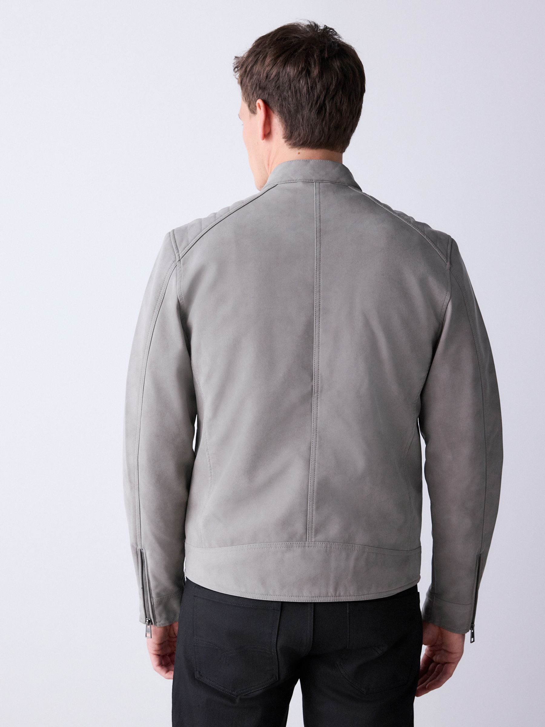 Buy Grey Faux Nubuck Racer Jacket from Next Canada