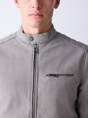 Grey Faux Nubuck Racer Jacket - Image 6 of 13