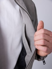 Grey Faux Nubuck Racer Jacket - Image 8 of 13