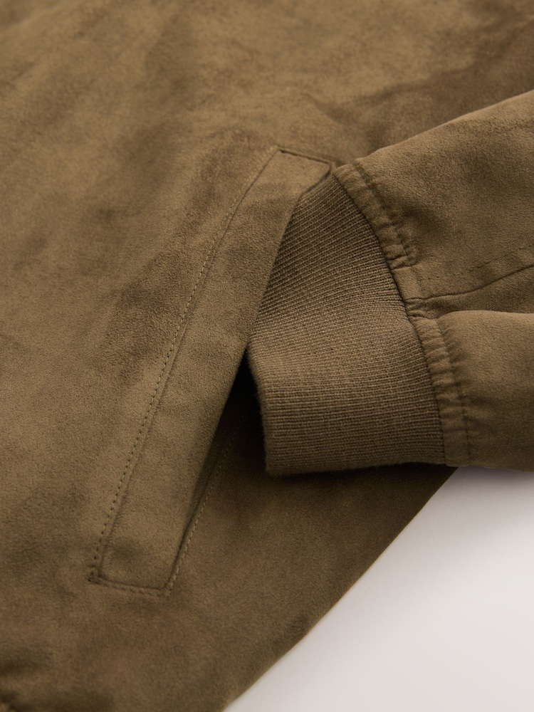 Tan Brown Faux Suede Bomber Jacket - Image 11 of 11 Tan Brown Faux Suede Bomber Jacket - Image 11 of 11