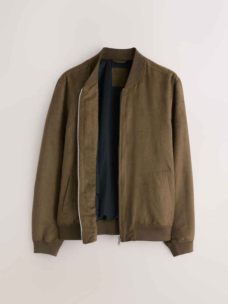 Tan Brown Faux Suede Bomber Jacket - Image 2 of 5 Tan Brown Faux Suede Bomber Jacket - Image 2 of 5