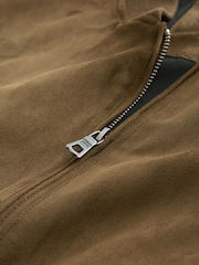 Tan Brown Faux Suede Bomber Jacket - Image 4 of 5