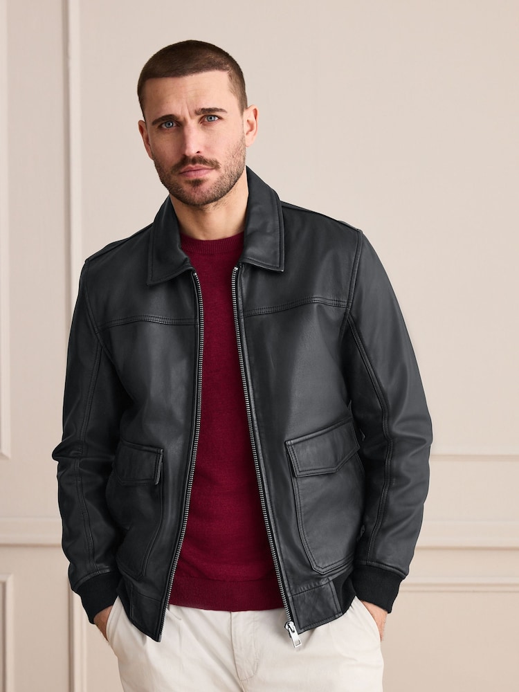 Black Signature Leather Patch Pocket Jacket - Image 1 of 12