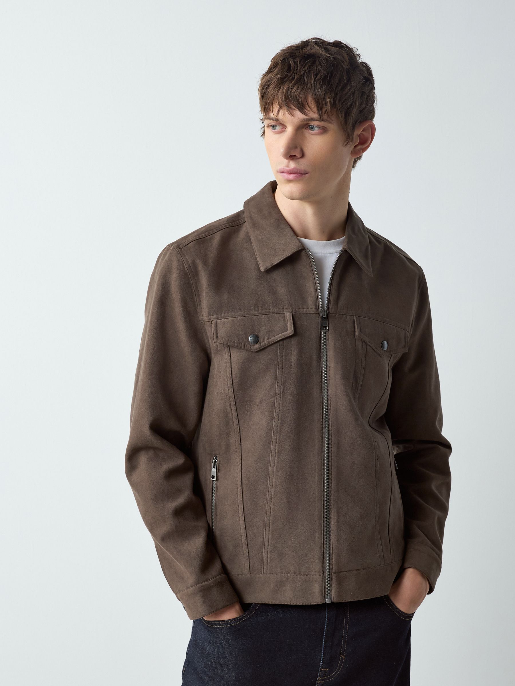 Buy Dark Stone Faux Suede Western Zip Through Jacket from Next USA