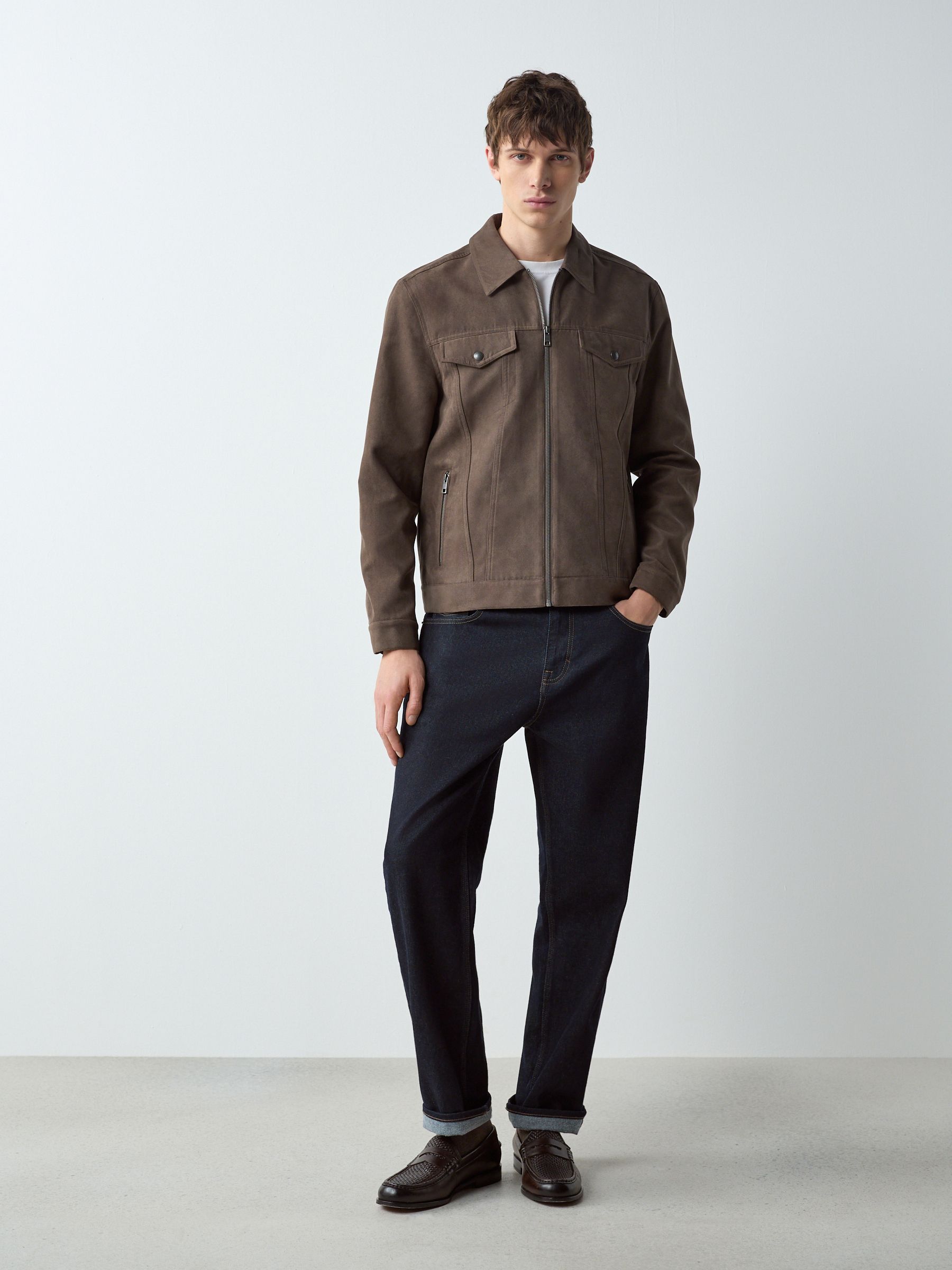 Buy Dark Stone Faux Suede Western Zip Through Jacket from Next USA
