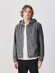 Black Denim Hooded Zip Through Jacket - Image 1 of 12