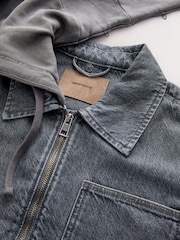 Black Denim Hooded Zip Through Jacket - Image 10 of 12