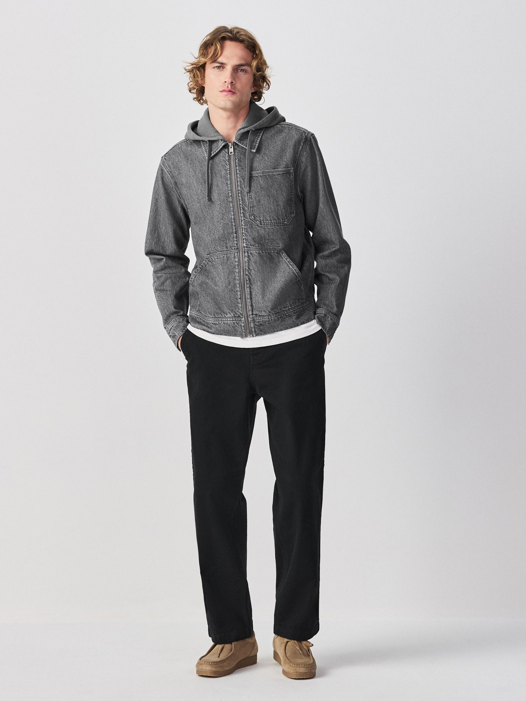 Buy Black Denim Hooded Zip Through Jacket from Next South Africa