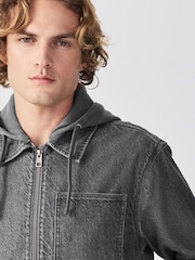 Black Denim Hooded Zip Through Jacket - Image 4 of 12