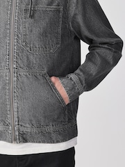 Black Denim Hooded Zip Through Jacket - Image 5 of 12
