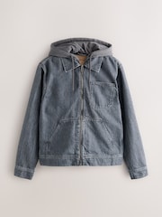 Black Denim Hooded Zip Through Jacket - Image 8 of 12