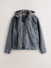 Black Denim Hooded Zip Through Jacket - Image 9 of 12
