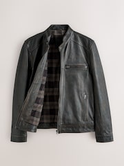 黃褐色棕色 - Leather Distressed Racer Jacket - 圖片 10/14