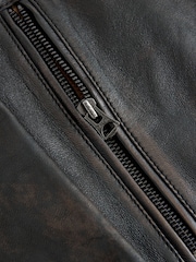 黃褐色棕色 - Leather Distressed Racer Jacket - 圖片 14/14