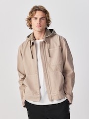 Stone Denim Hooded Zip Through Jacket - Image 1 of 7