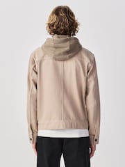 Stone Denim Hooded Zip Through Jacket - Image 3 of 7