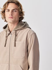 Stone Denim Hooded Zip Through Jacket - Image 4 of 7