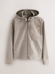 Stone Denim Hooded Zip Through Jacket - Image 8 of 12