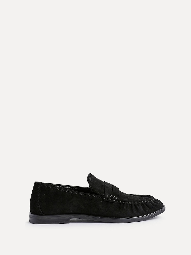 Linzi Black Belmont Suede Leather Ruched Loafers - Image 1 of 5 Linzi Black Belmont Suede Leather Ruched Loafers - Image 1 of 5