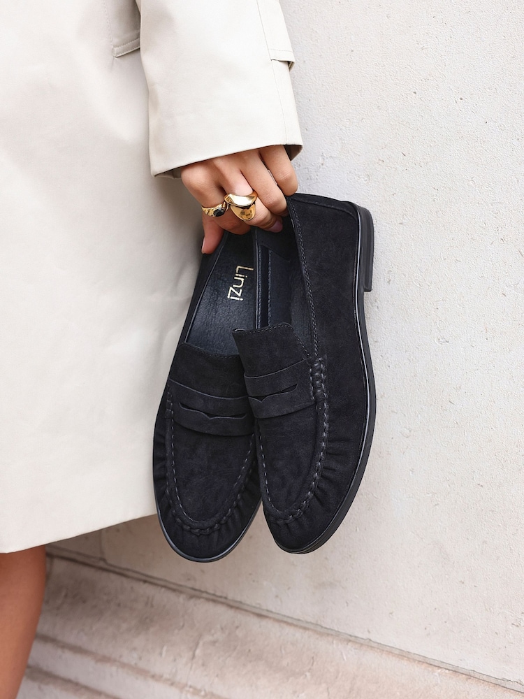 Linzi Black Belmont Suede Leather Ruched Loafers - Image 2 of 5 Linzi Black Belmont Suede Leather Ruched Loafers - Image 2 of 5
