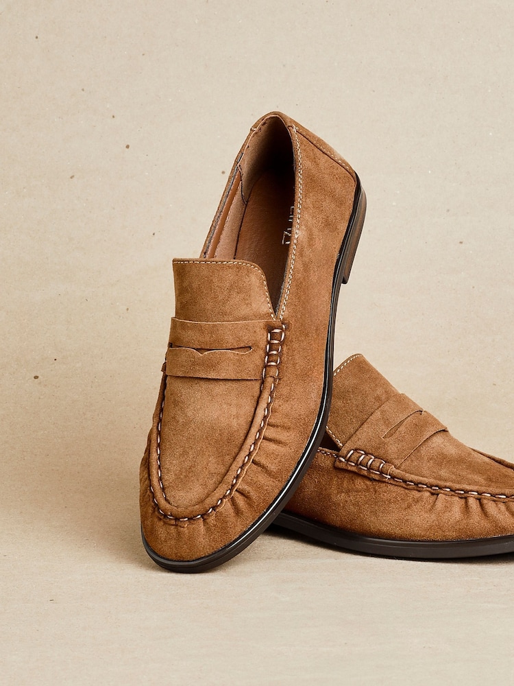 Linzi Dark Brown Belmont Suede Leather Ruched Loafers - Image 1 of 5 Linzi Dark Brown Belmont Suede Leather Ruched Loafers - Image 1 of 5