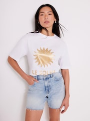 Mint Velvet Gold White Foil Soleil 100% Cotton T-Shirt - Image 2 of 8