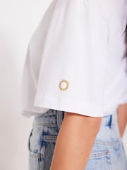 Mint Velvet Gold White Foil Soleil 100% Cotton T-Shirt - Image 5 of 8