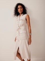 Mint Velvet Natural Utility Midi Dress - Image 1 of 8
