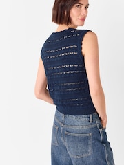 Whistles Blue 100% Cotton Pointelle Detail Tank - Image 2 of 5
