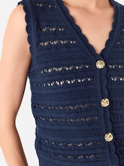 Whistles Blue 100% Cotton Pointelle Detail Tank - Image 4 of 5
