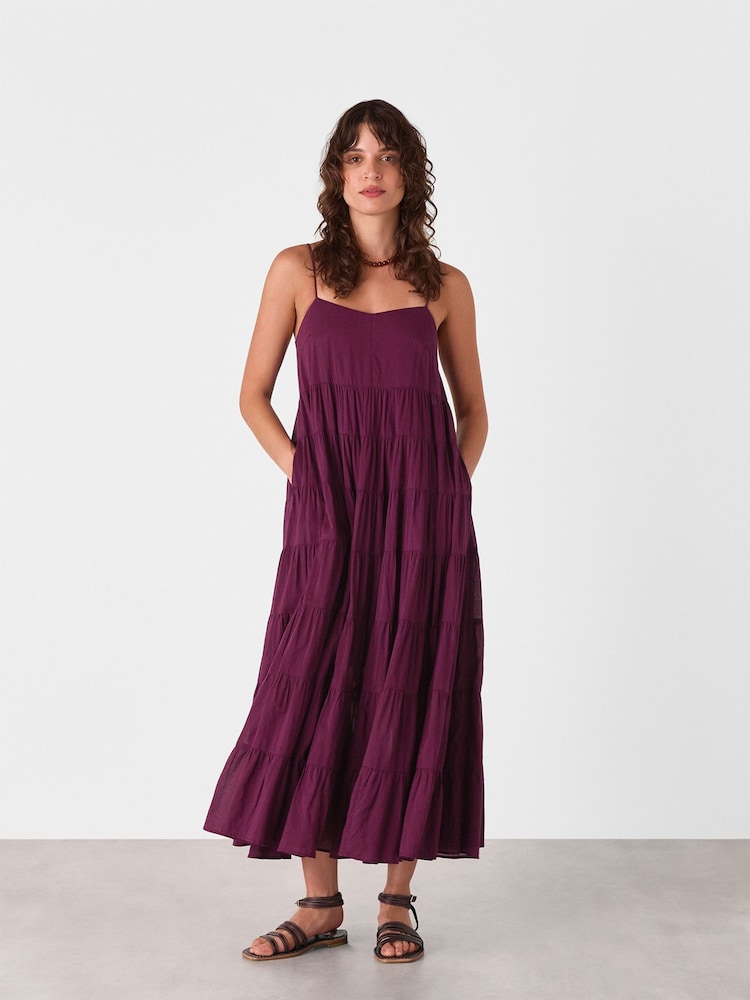 Whistles Purple 100% Cotton Tiered Maxi Sun Dress - Image 2 of 5
