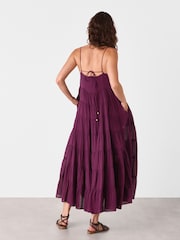 Whistles Purple 100% Cotton Tiered Maxi Sun Dress - Image 3 of 5