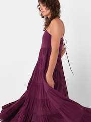 Whistles Purple 100% Cotton Tiered Maxi Sun Dress - Image 4 of 5