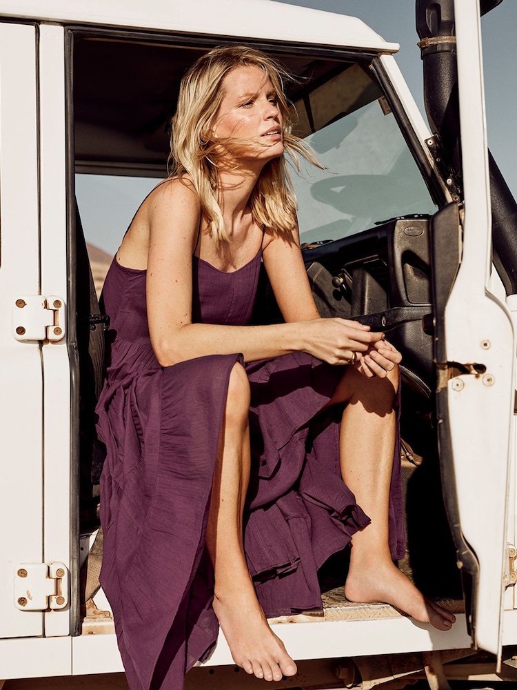 Whistles Purple 100% Cotton Tiered Maxi Sun Dress - Image 5 of 5