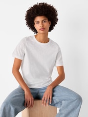 Whistles Broderie Sleeve Detail 100% Cotton T-Shirt - Imagen 1 de 5
