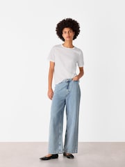 Whistles Broderie Sleeve Detail 100% Cotton T-Shirt - Imagen 2 de 5