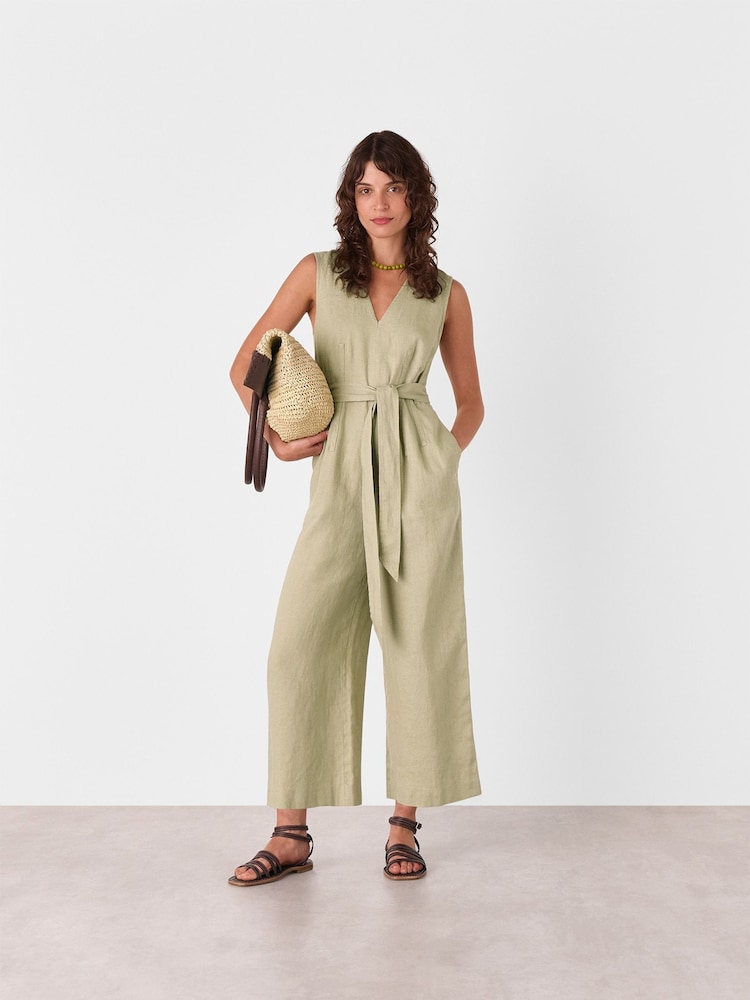 Whistles Nude Belted Seamed 100% Cotton Jumpsuit - Image 1 of 5