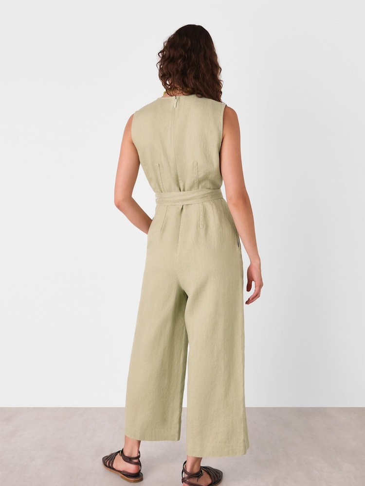 Whistles Nude Belted Seamed 100% Cotton Jumpsuit - Image 2 of 5