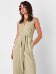 Whistles Nude Belted Seamed 100% Cotton Jumpsuit - Image 3 of 5