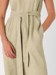 Whistles Nude Belted Seamed 100% Cotton Jumpsuit - Image 4 of 5