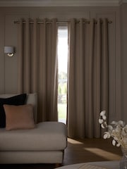 Natural Oatmeal Matte Velvet Fringe Blackout/Thermal Eyelet Curtains - Image 2 of 6