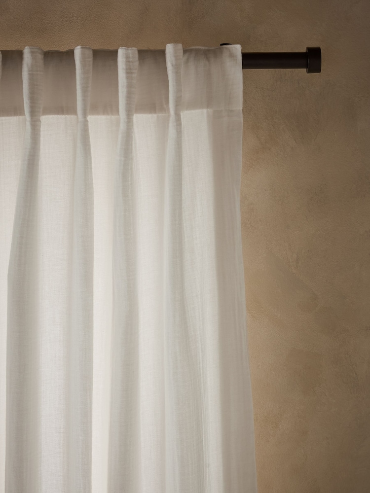 White Cotton Muslin Multi Way Header Lined Curtains - Image 1 of 9 White Cotton Muslin Multi Way Header Lined Curtains - Image 1 of 9