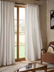 White Cotton Muslin Multi Way Header Lined Curtains - Image 6 of 9